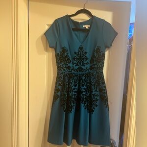 Elegant Teal and Black Dress